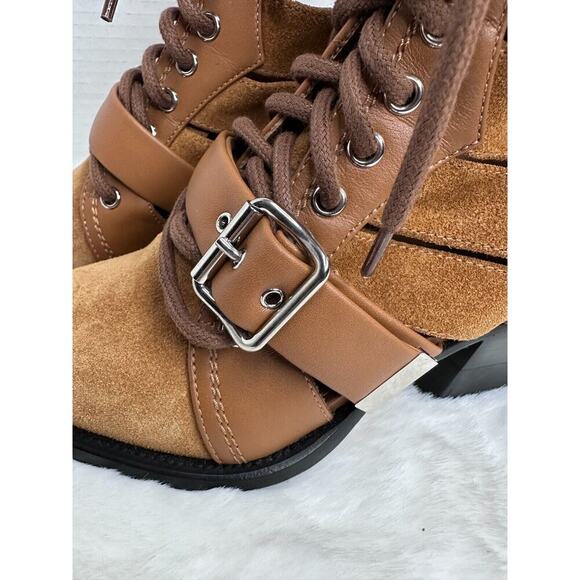 Chloe Rylee Brown Leather and Suede Booties Women's Size EU 36.5 Lace Up Cutout - Picture 5 of 16